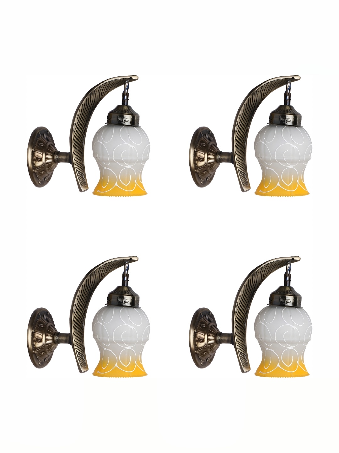 

Afast White & Yellow 4 Pieces Printed Glass Wall Lamps