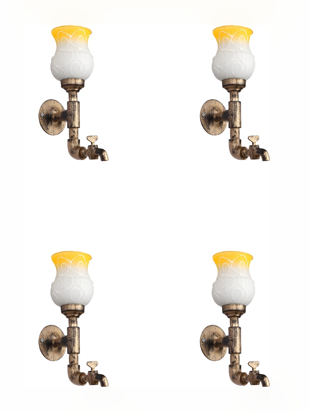 

Afast White & Yellow 4 Pieces Printed Abstract Shaped Glass Wall Lamps