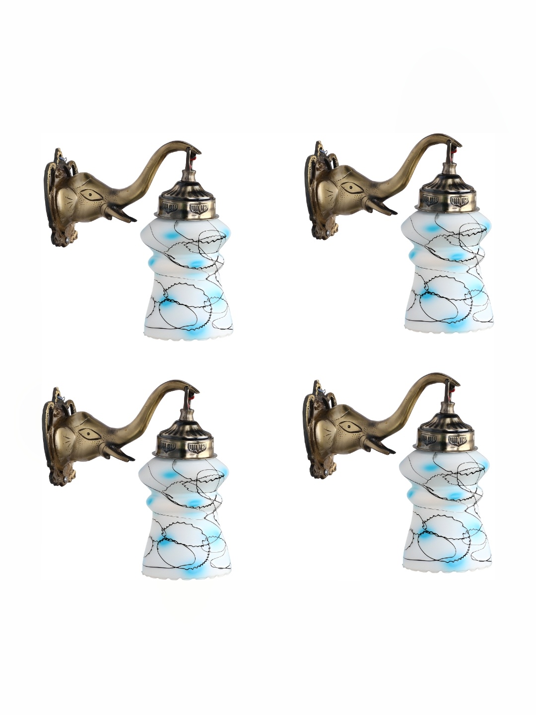 

Afast White & Blue 4 Pieces Printed Abstract Shaped Glass Wall Lamps