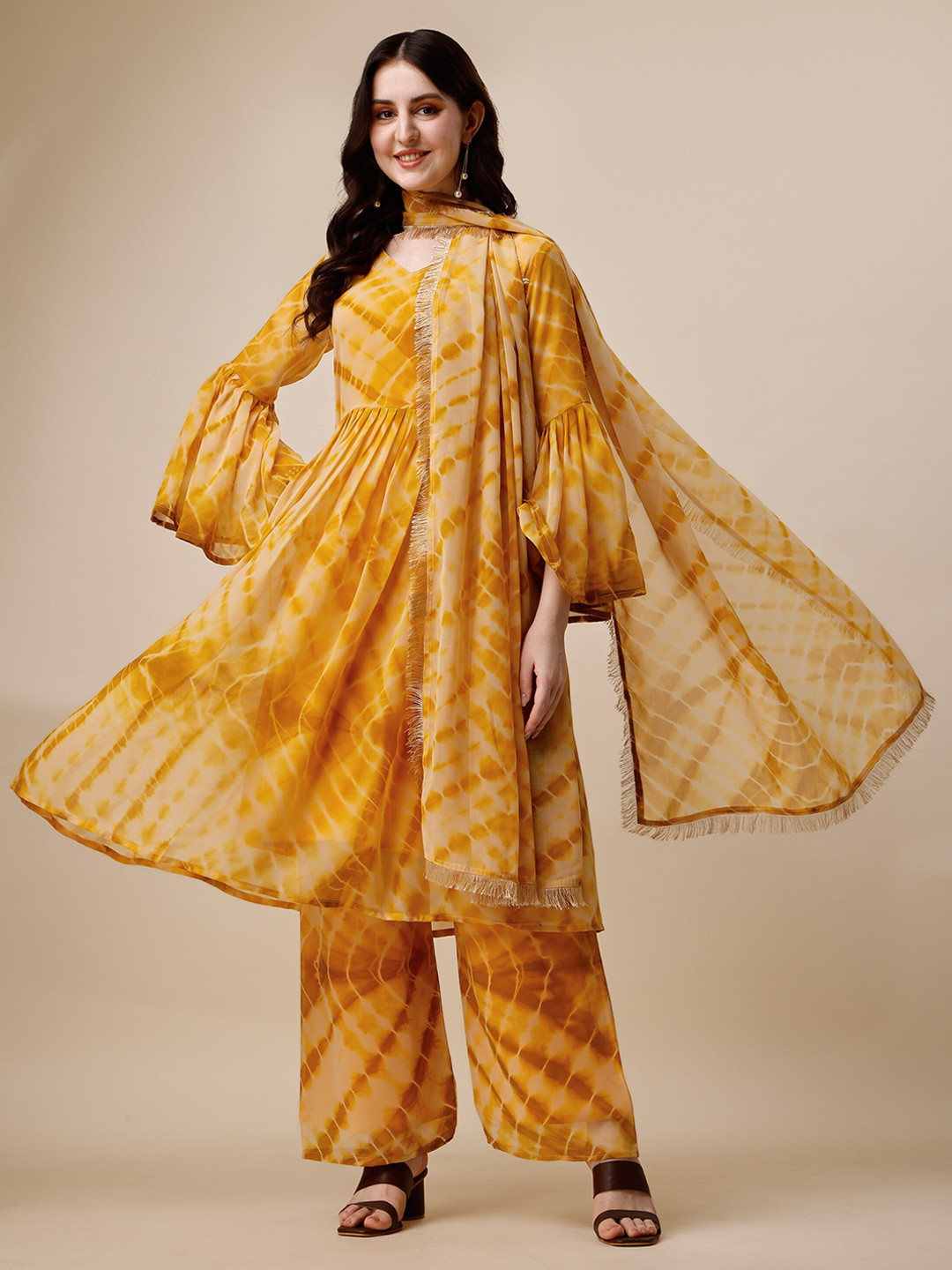 

KALINI Abstract Dyed Regular Kurta With Palazzos & Dupatta, Yellow