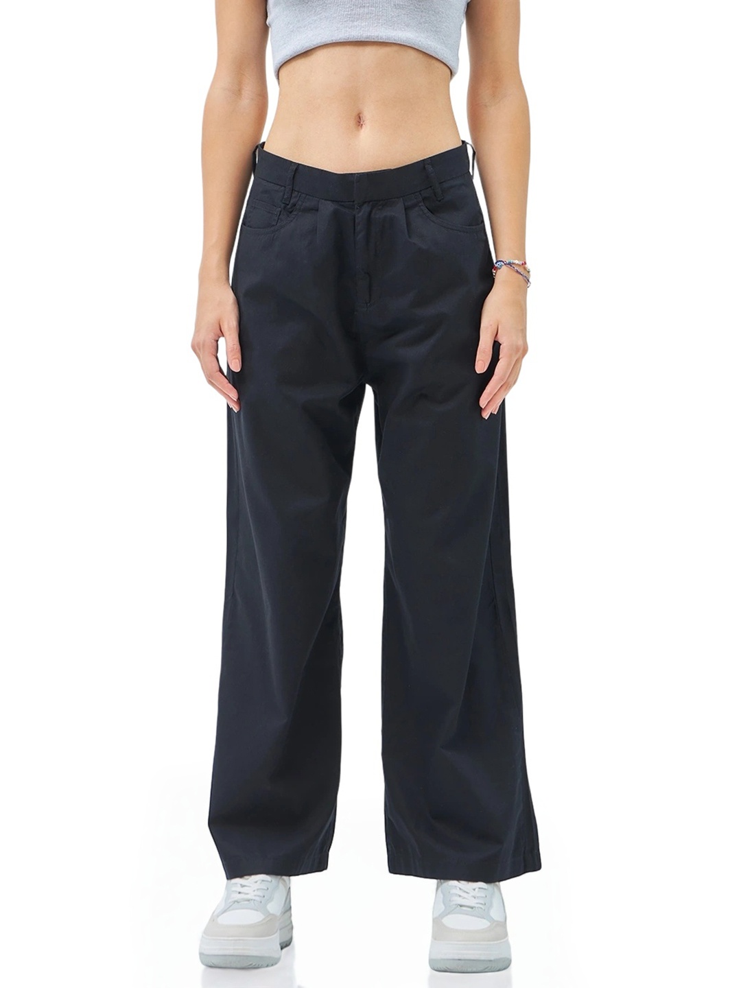 

Bewakoof Women Super Loose Fit Baggy Wide Leg Pants, Black