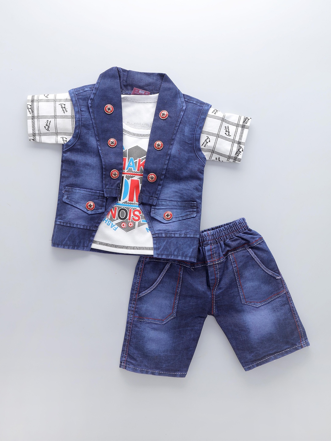 

BAESD Boys Printed T-shirt With Shorts & Jacket, White