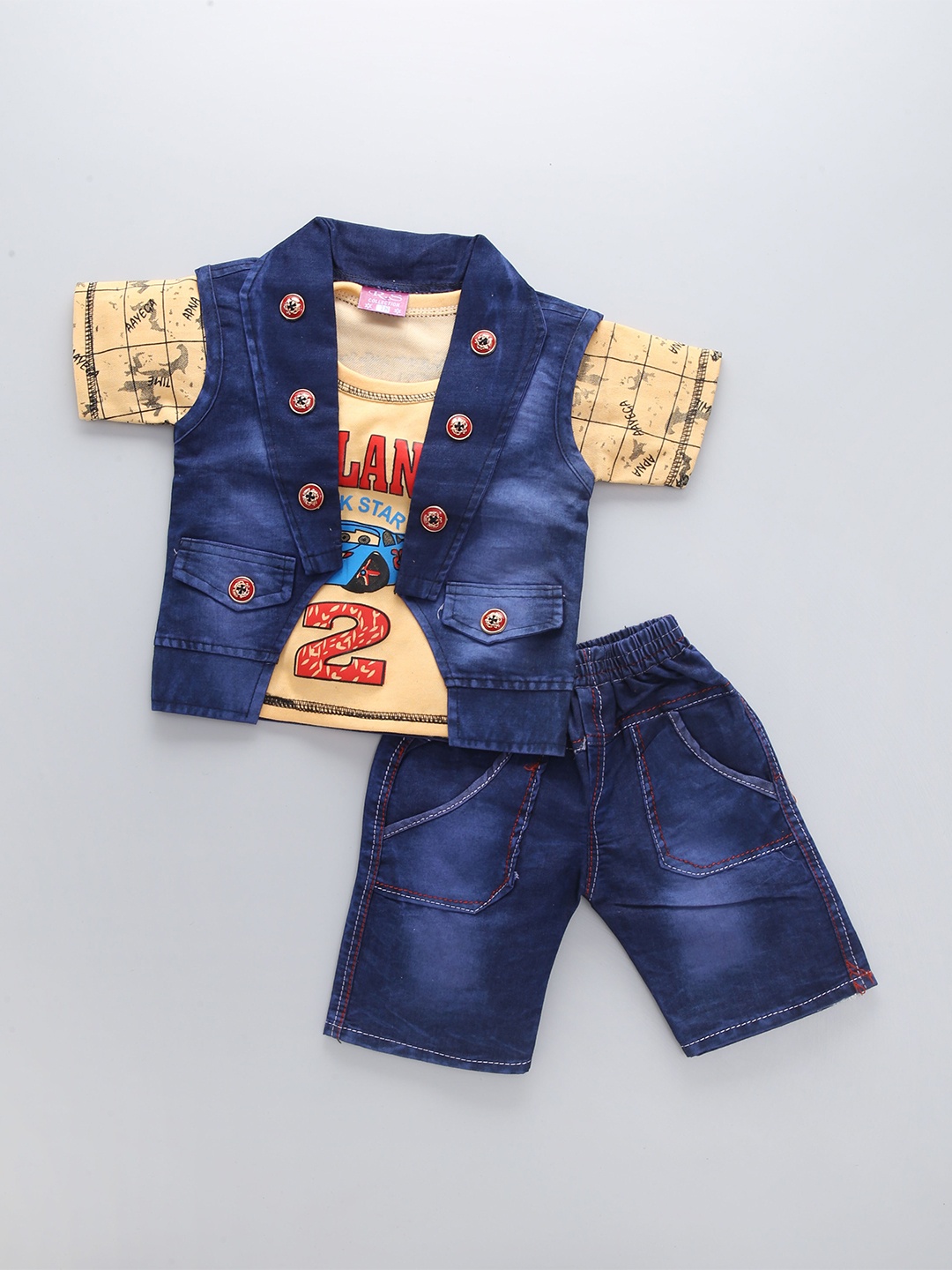 

BAESD Boys Printed T-shirt With Shorts & Jacket, Yellow