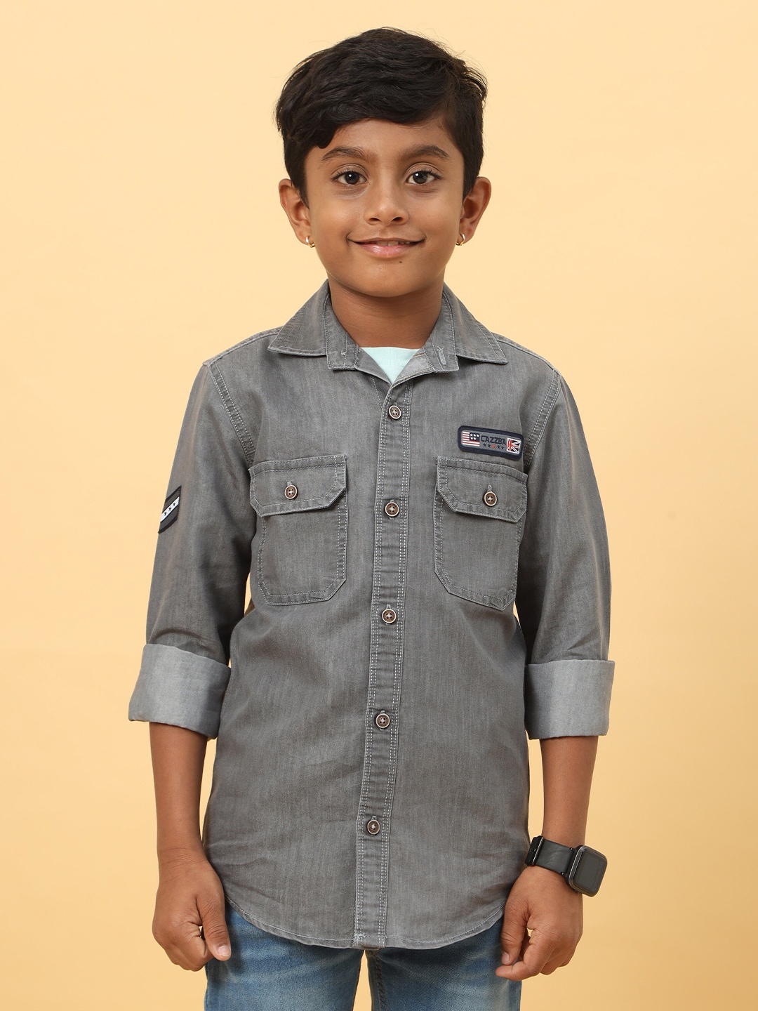 

CAZZBA Boys Washed Faded Casual Denim Shirt, Grey