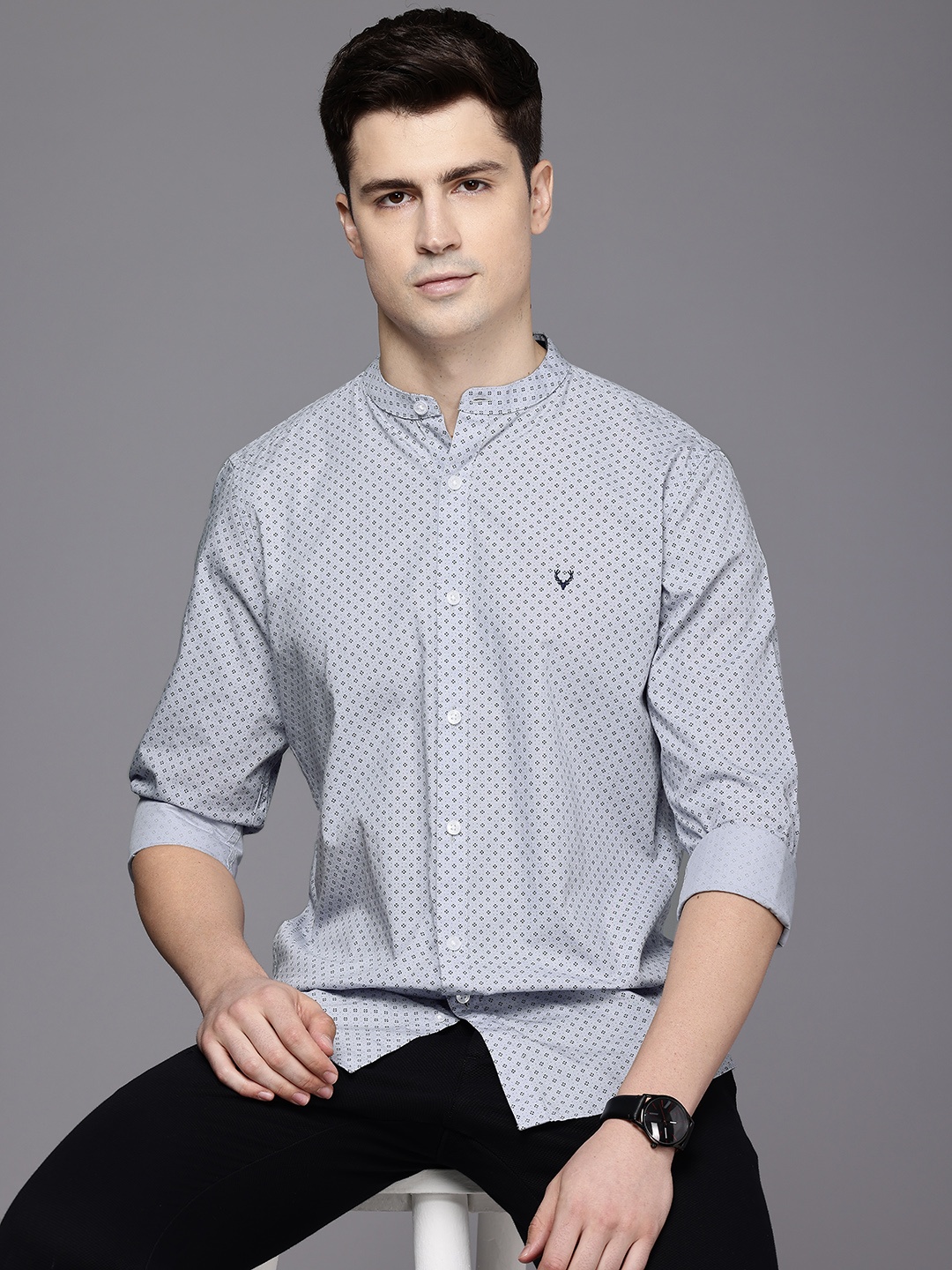 

Allen Solly Pure Cotton Modern Slim Fit Opaque Printed Casual Shirt, Grey