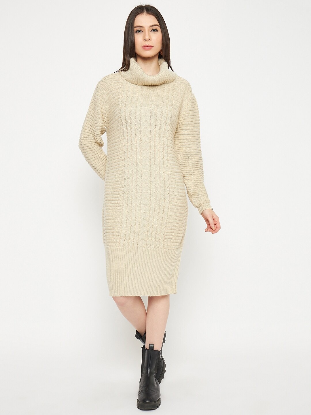 

CREATIVE LINE Turtle Neck Jumper Dress, Beige