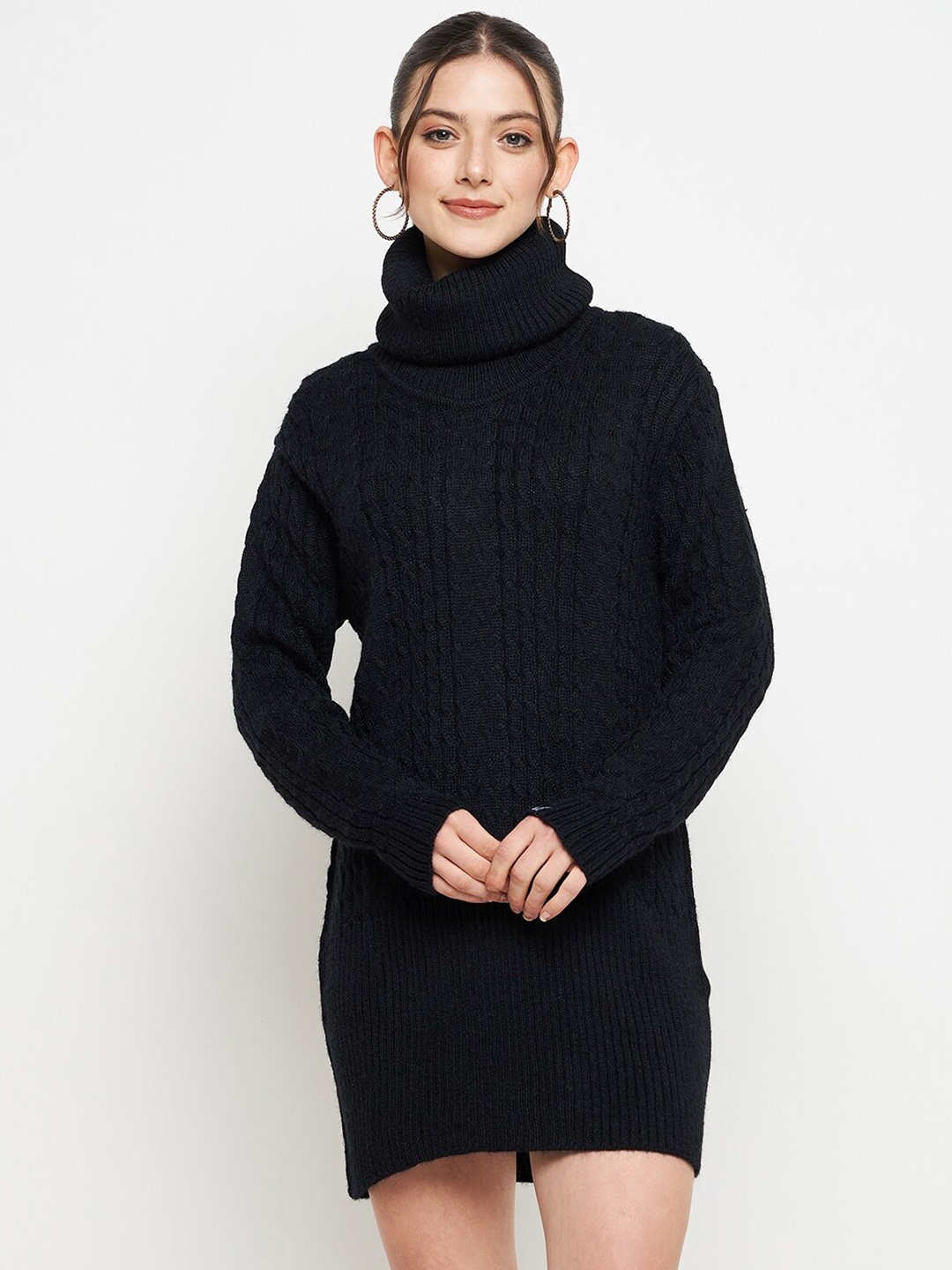 

CREATIVE LINE Turtle Neck Knitted Jumper Dress, Black