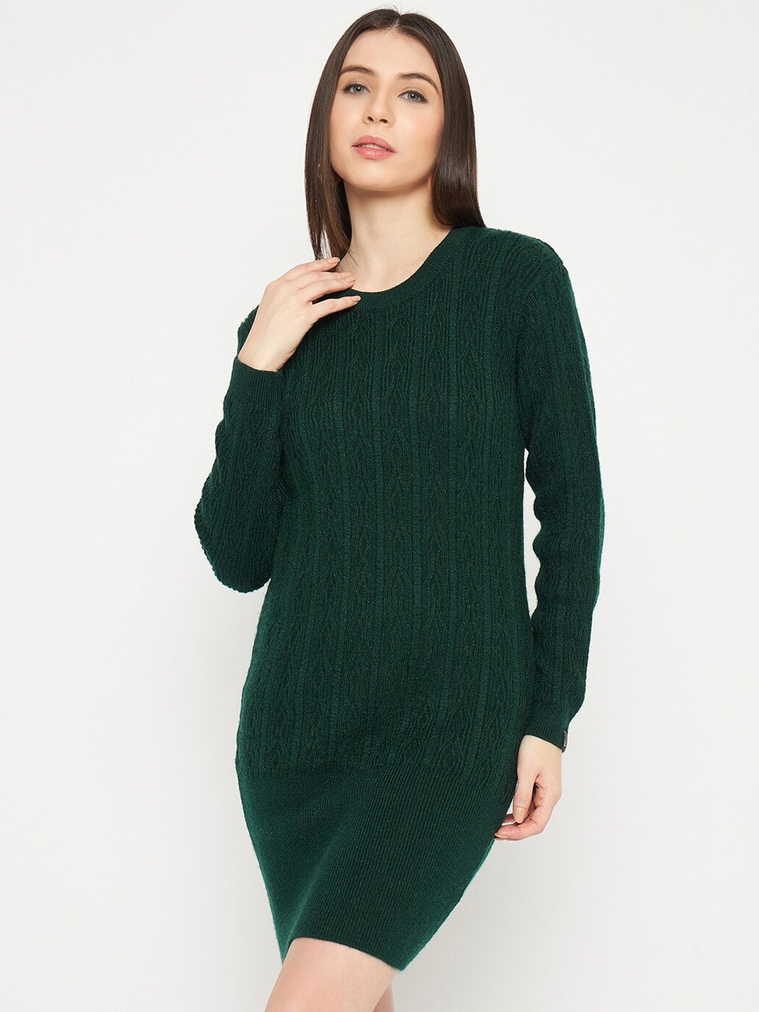 

CREATIVE LINE Green Woollen Fit & Flare Dress