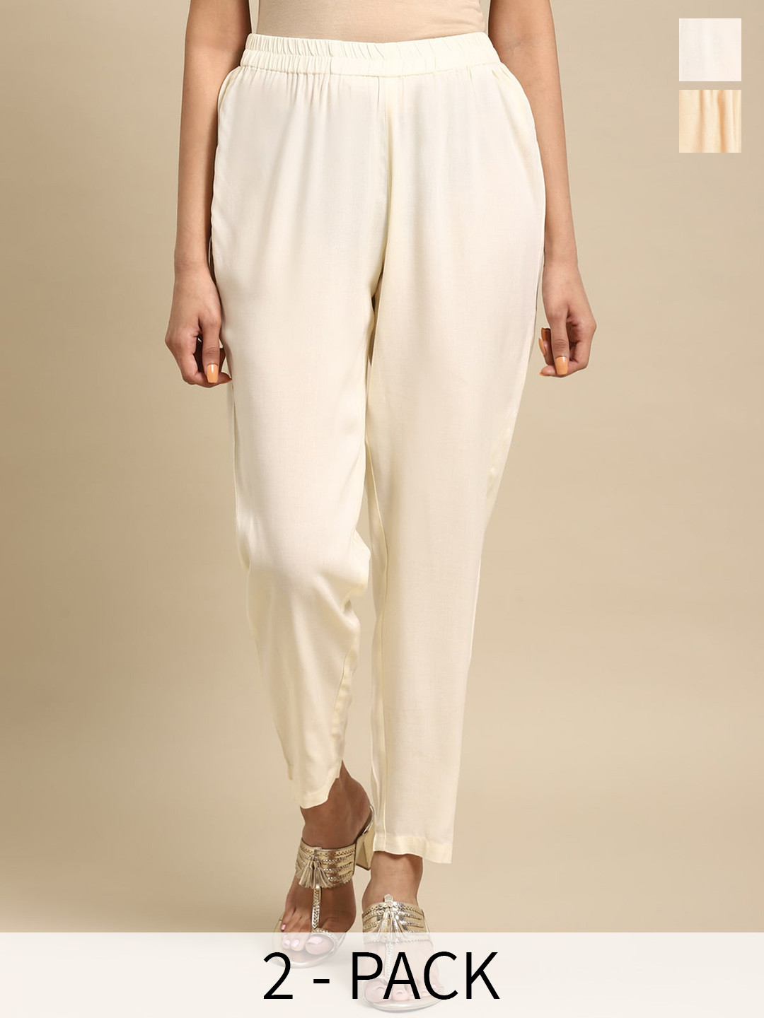 

Rangita Women Pack Of 2 Mid-Rise Ethnic Trouser, White