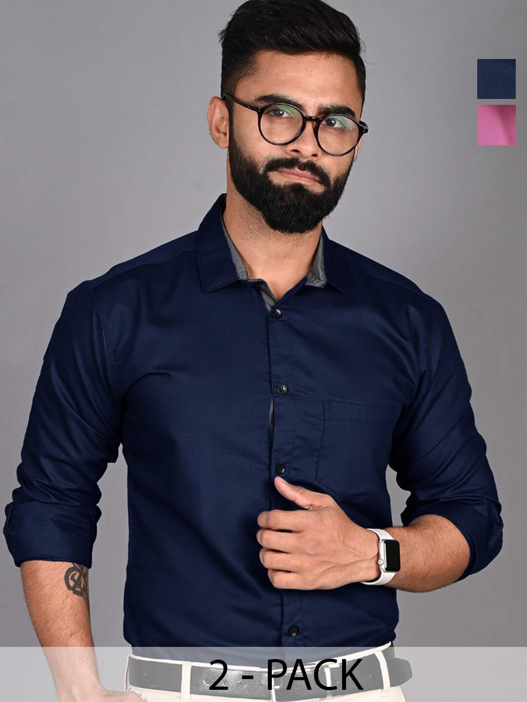 

Tee Projekt Men Pack Of 2 Standard Formal Shirt, Multi