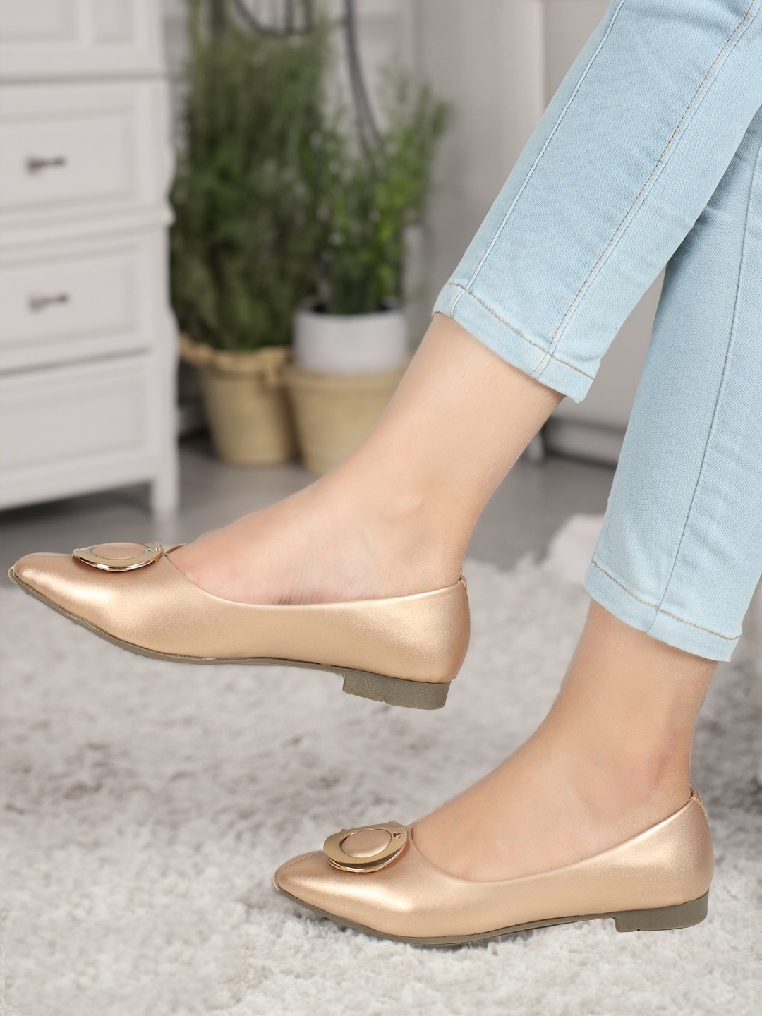 

ELLE Pointed Toe Embellished Ballerinas, Rose gold