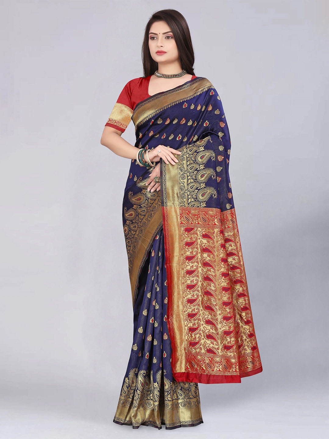 

MUKHITA Woven Design Banarasi Saree, Navy blue