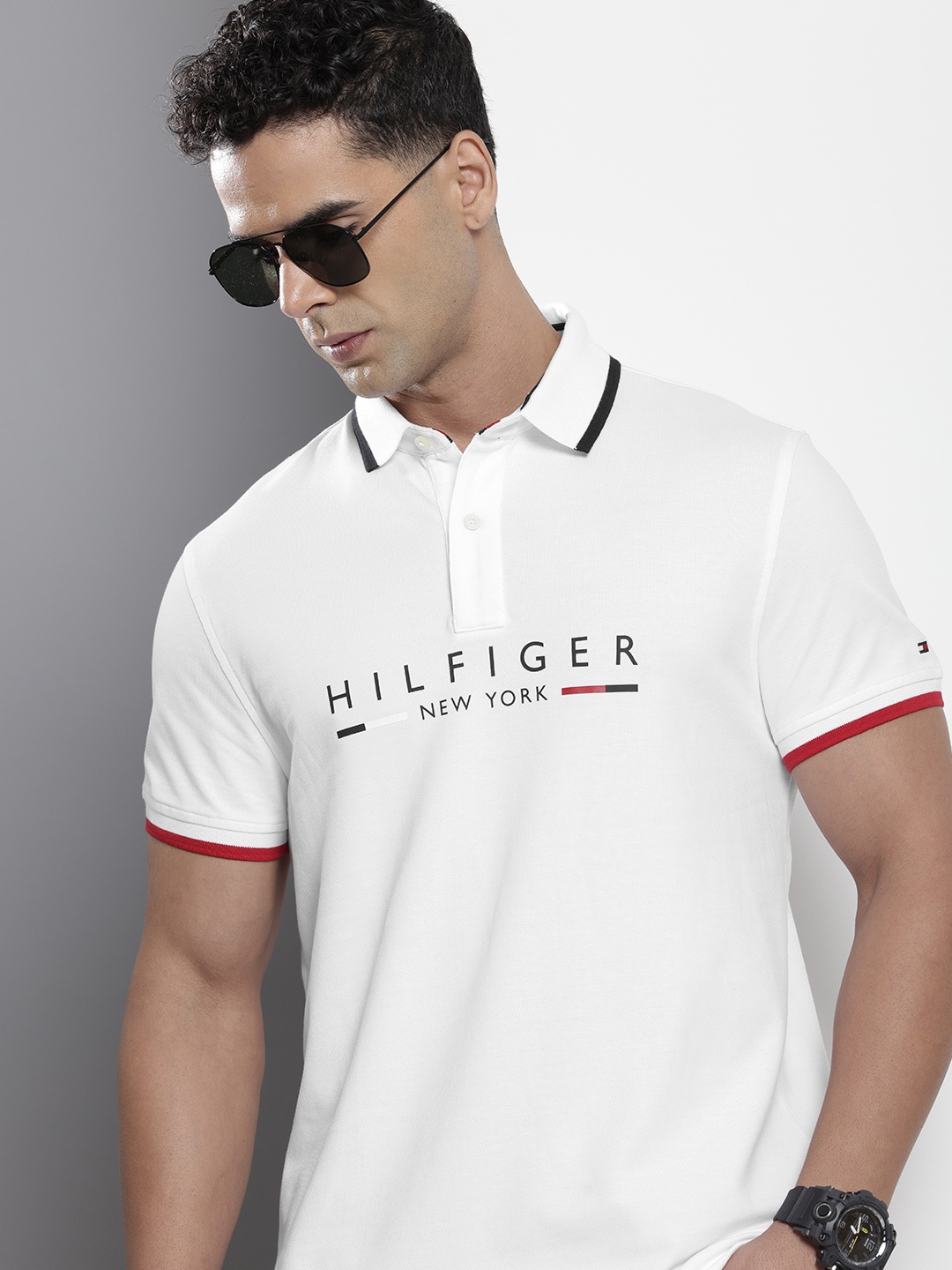 

Tommy Hilfiger Brand Logo Printed Polo Collar Slim Fit T-shirt, White