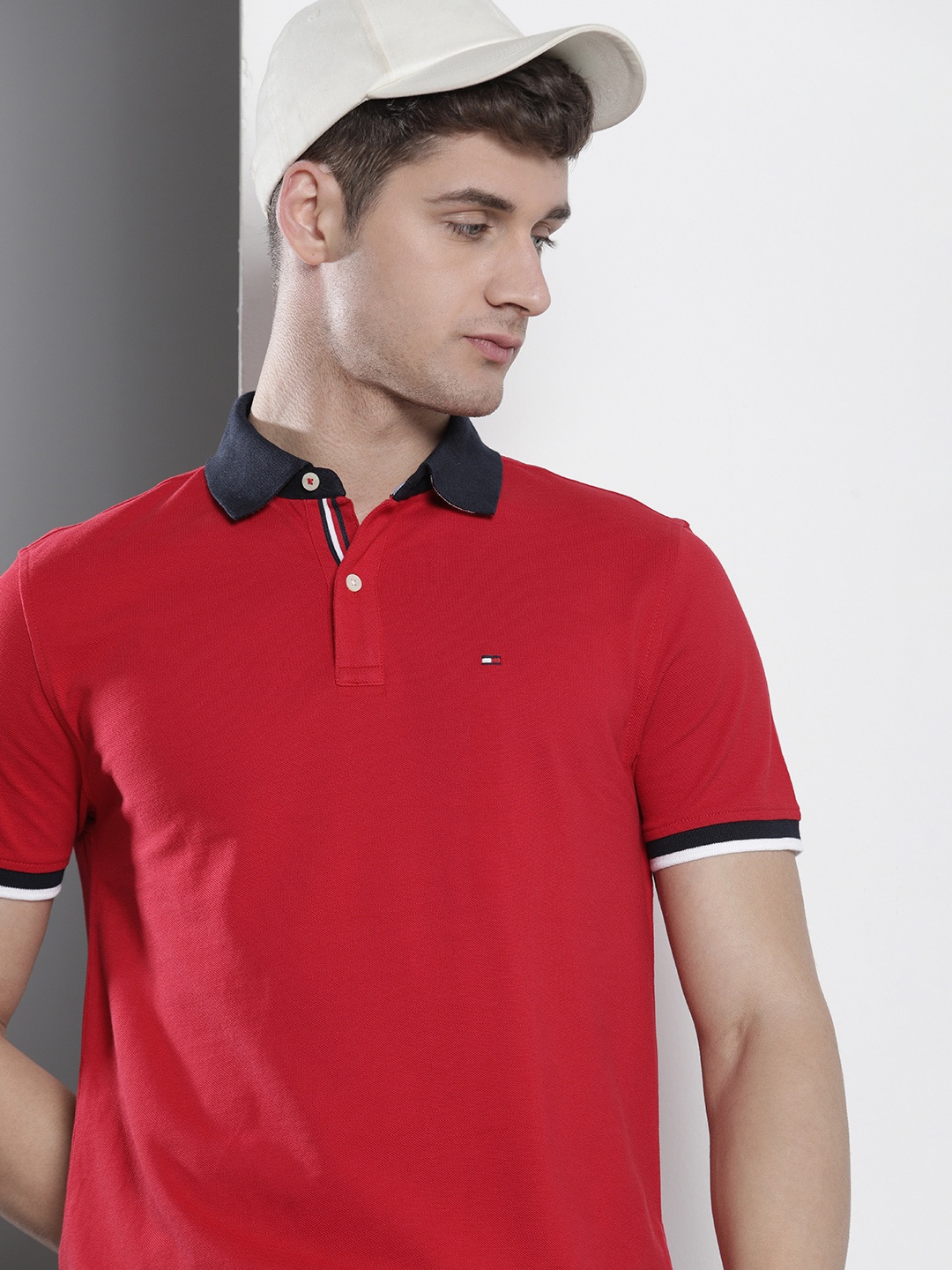 

Tommy Hilfiger Solid Polo Collar Pure Cotton T-shirt, Red