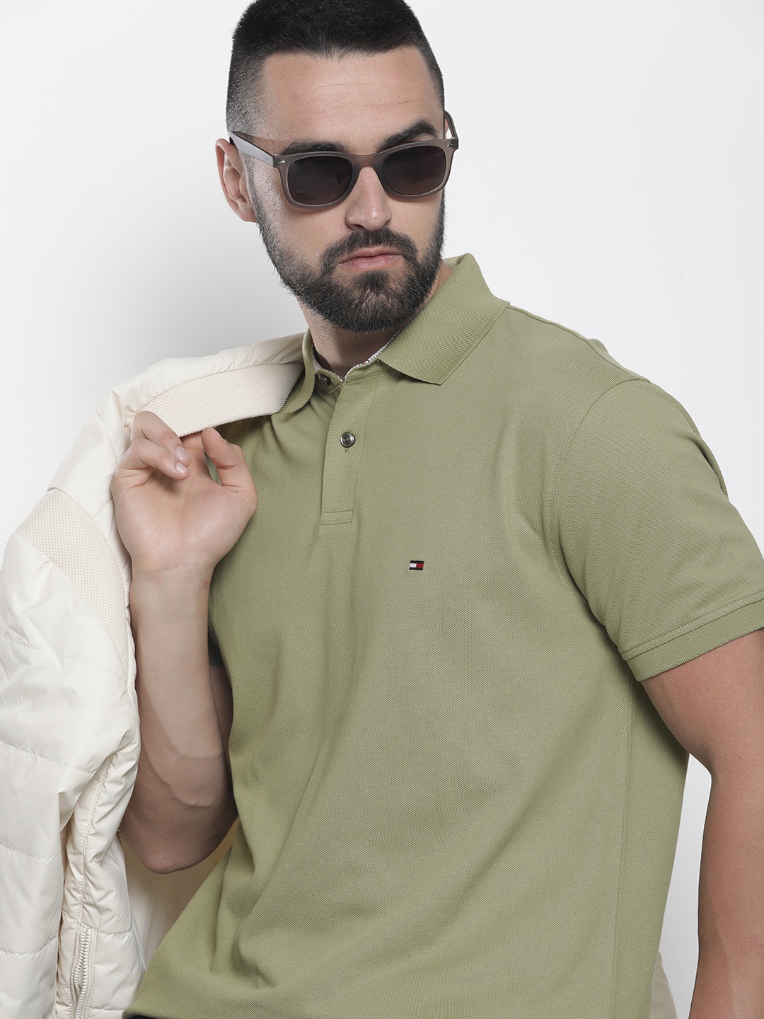 

Tommy Hilfiger Solid Classic Fit Polo Collar Casual T-shirt, Olive