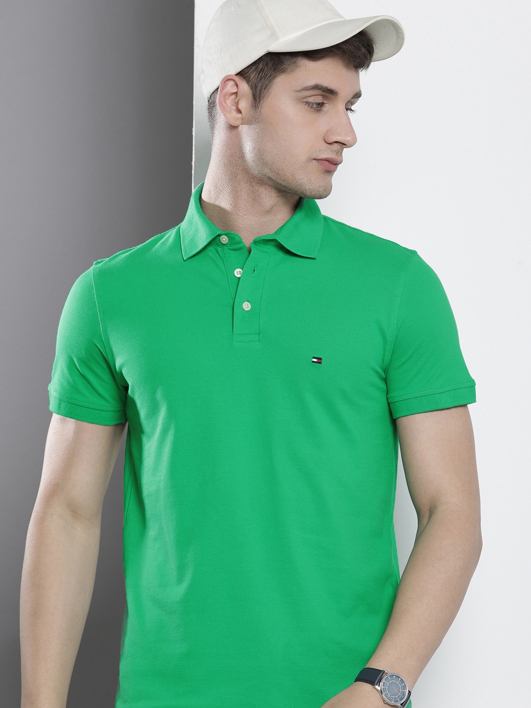 

Tommy Hilfiger Men Polo Collar Pure Cotton Slim Fit T-shirt, Green