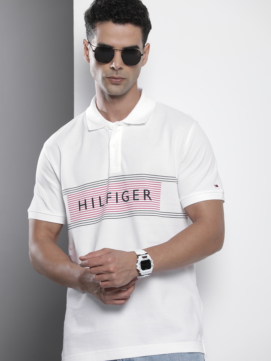 

Tommy Hilfiger Brand Logo Printed Polo Collar Pure Cotton T-shirt, White