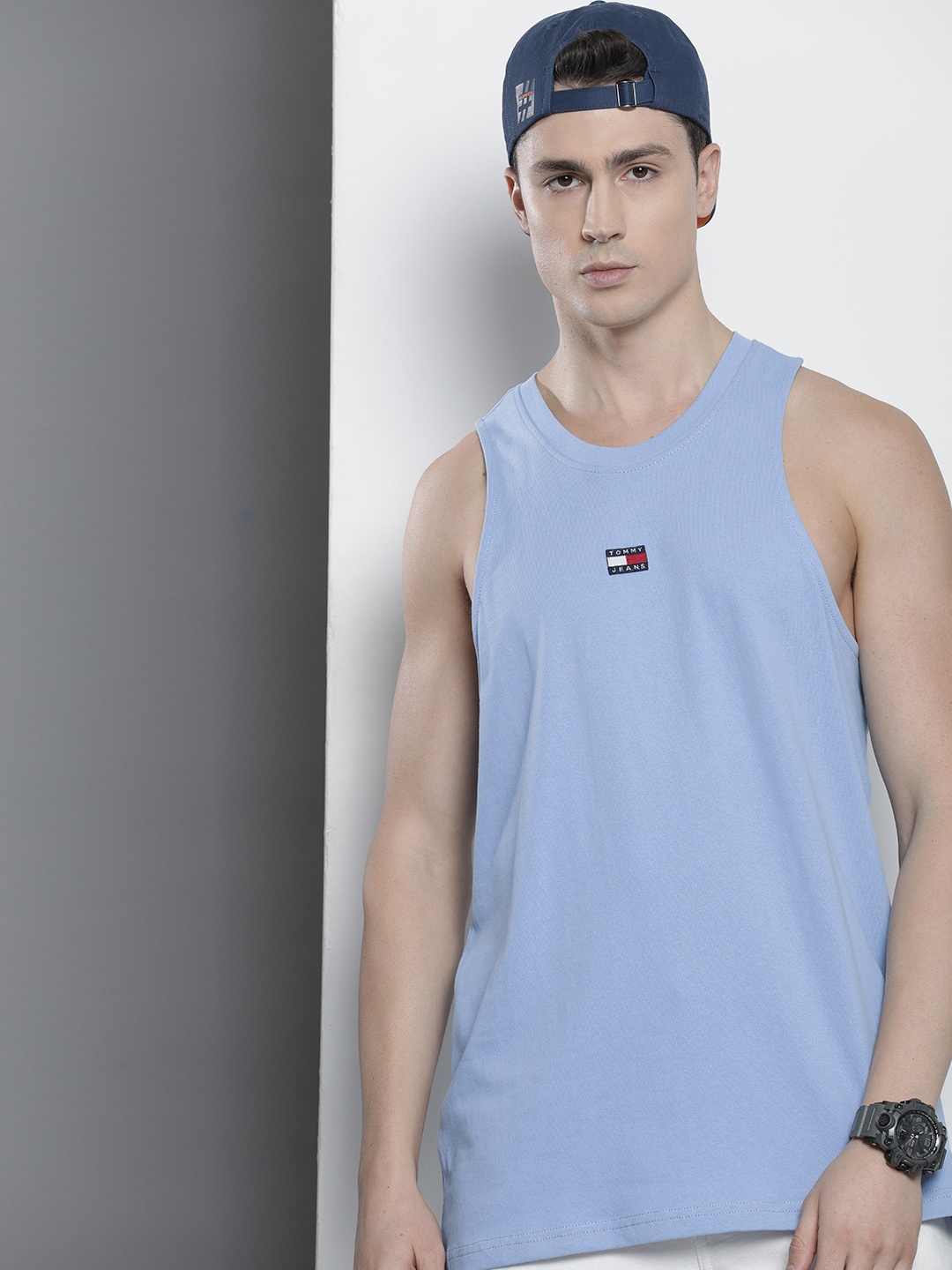 

Tommy Hilfiger Pure Cotton Brand Logo Applique Sleeveless T-shirt, Blue