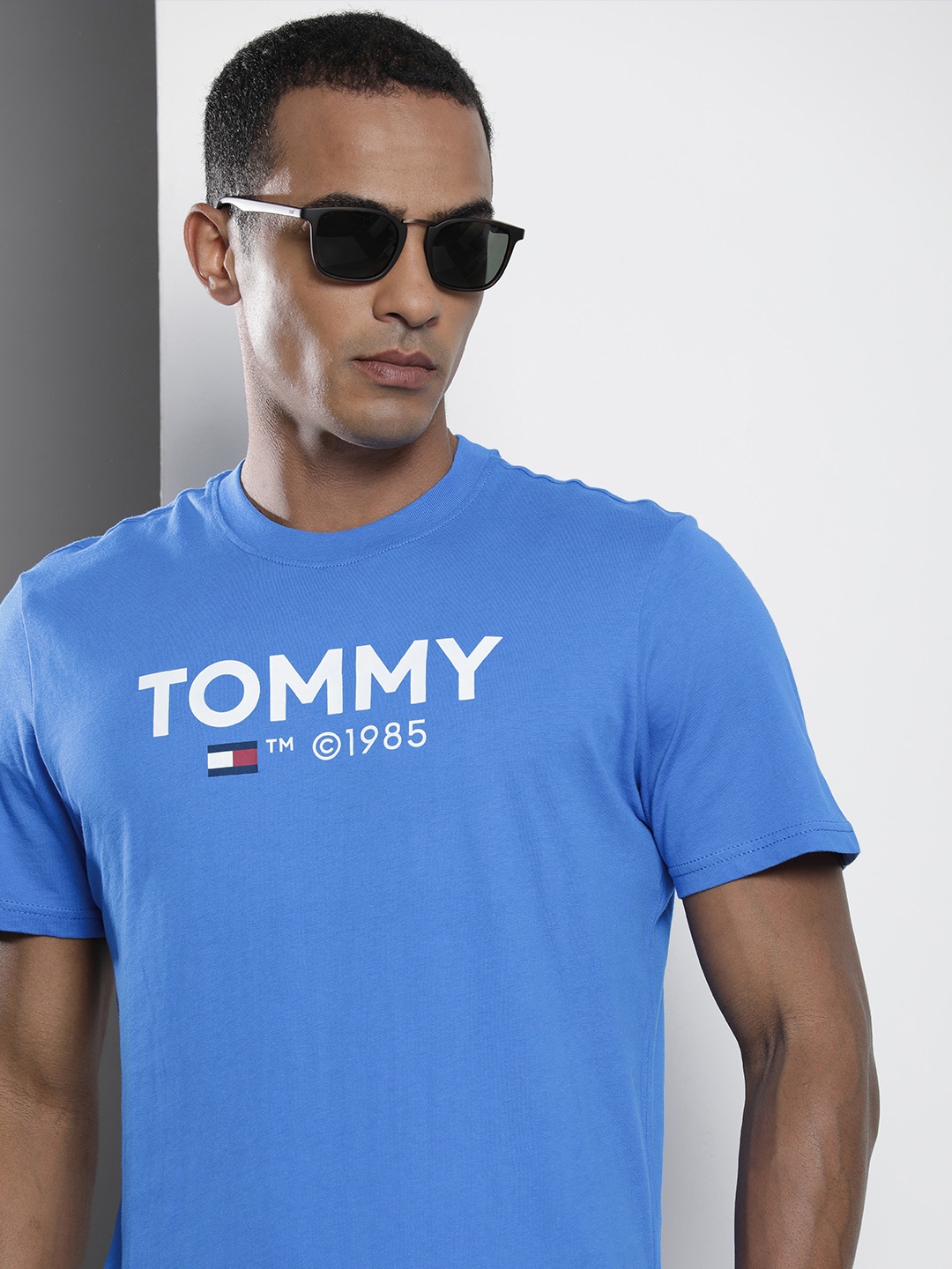 

Tommy Hilfiger Brand Logo Printed Pure Cotton Slim Fit T-shirt, Blue