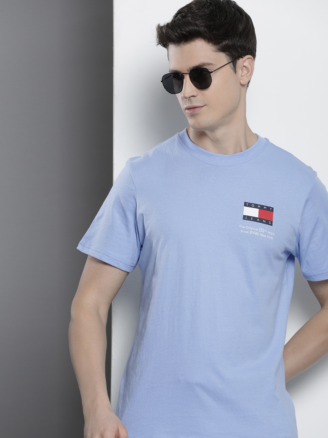 

Tommy Hilfiger Pure Cotton Brand Logo Printed Slim Fit T-shirt, Blue