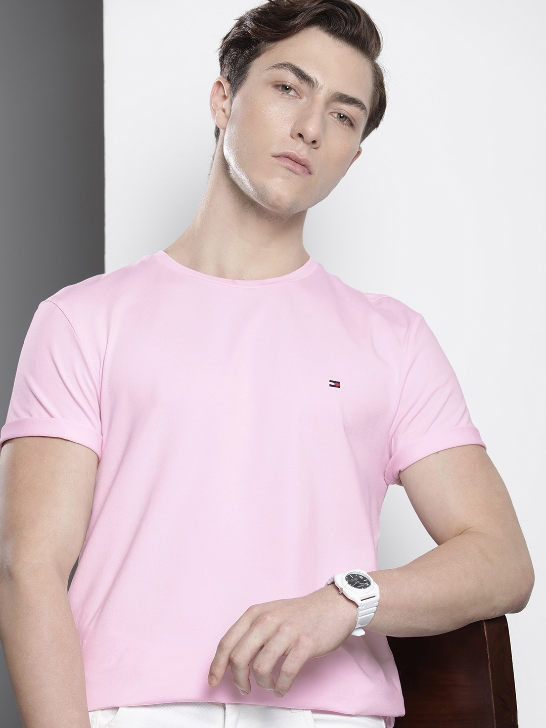 

Tommy Hilfiger Men Pure Cotton Slim Fit T-shirt, Pink