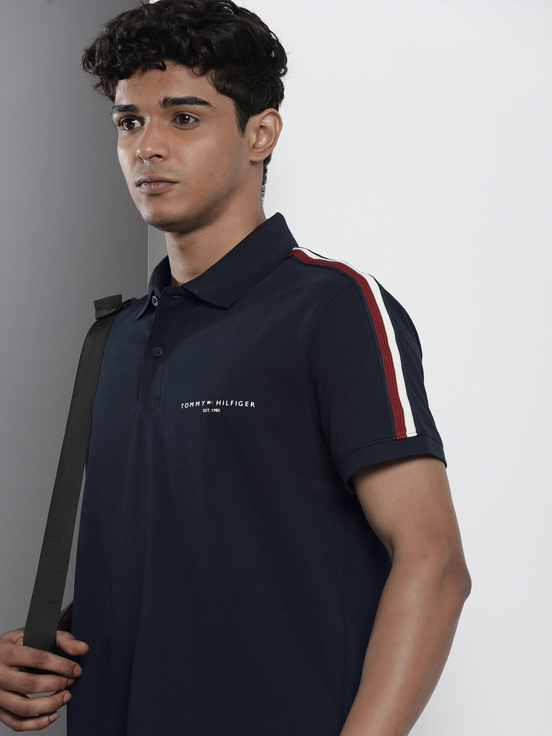 

Tommy Hilfiger Minimal Brand Logo Printed Polo Collar T-shirt, Navy blue
