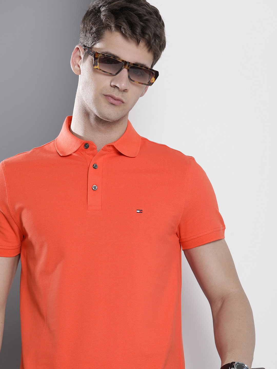 

Tommy Hilfiger Solid Polo Collar Slim Fit T-shirt, Orange