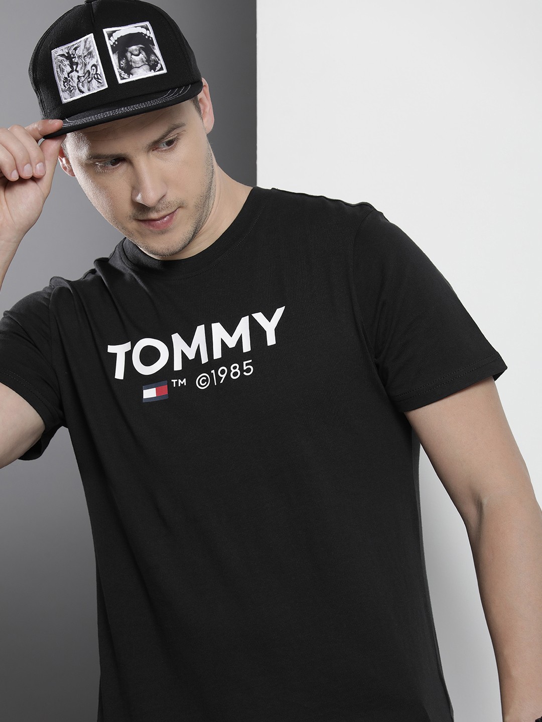 

Tommy Hilfiger Brand Logo Printed Pure Cotton Slim Fit T-shirt, Black
