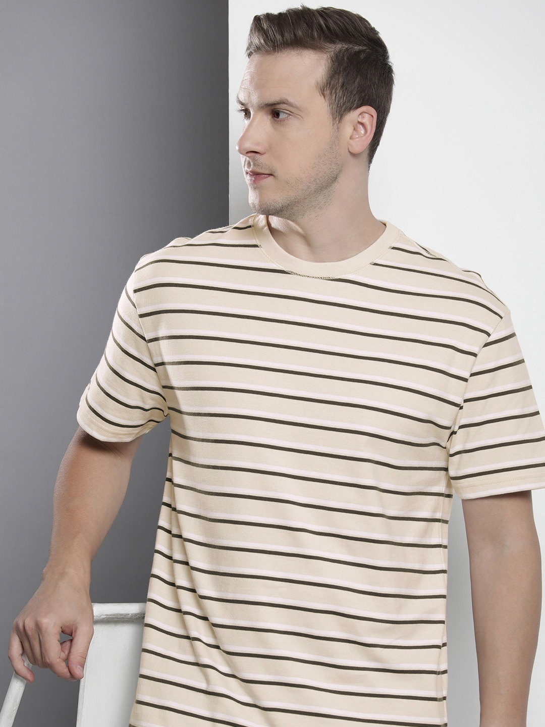 

Tommy Hilfiger Striped Pure Cotton Casual T-shirt, Beige