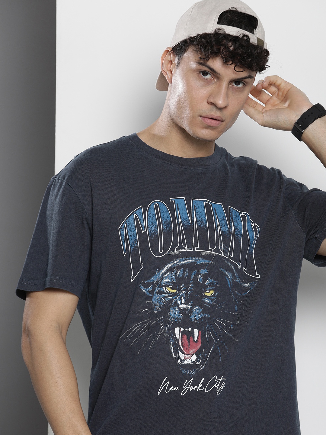 

Tommy Hilfiger Brand Logo Printed Pure Cotton T-shirt, Navy blue