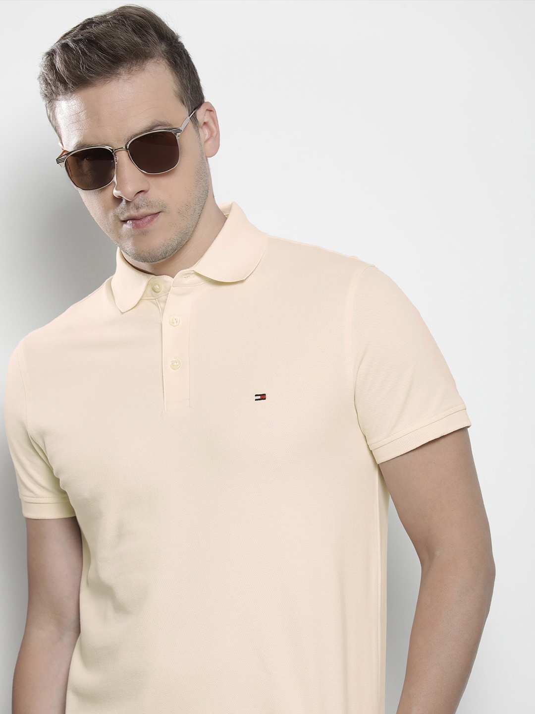

Tommy Hilfiger Solid Polo Collar Slim Fit T-shirt, Beige