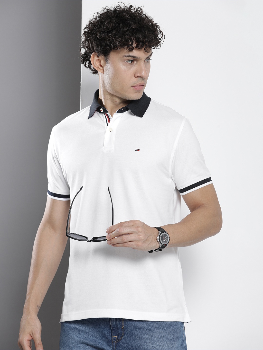 

Tommy Hilfiger Men Polo Collar Pure Cotton T-shirt, White