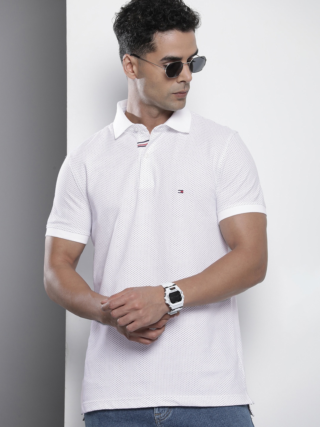 

Tommy Hilfiger Self Design Polo Collar Slim Fit T-shirt, White
