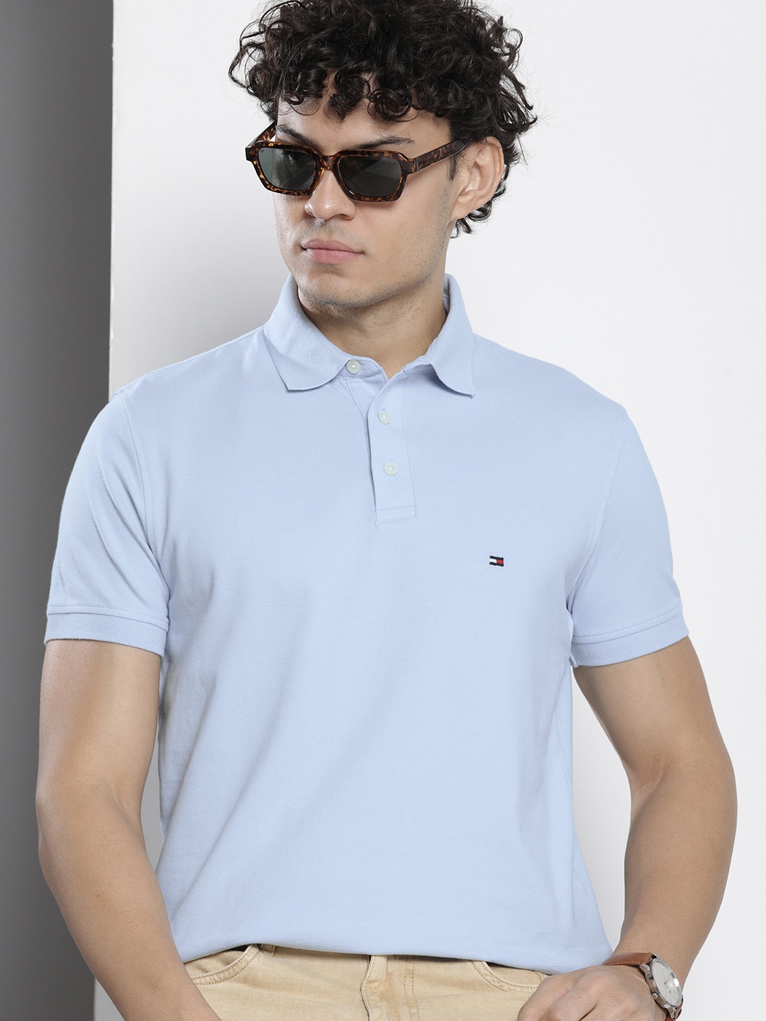 

Tommy Hilfiger Men Polo Collar Pure Cotton Slim Fit T-shirt, Blue