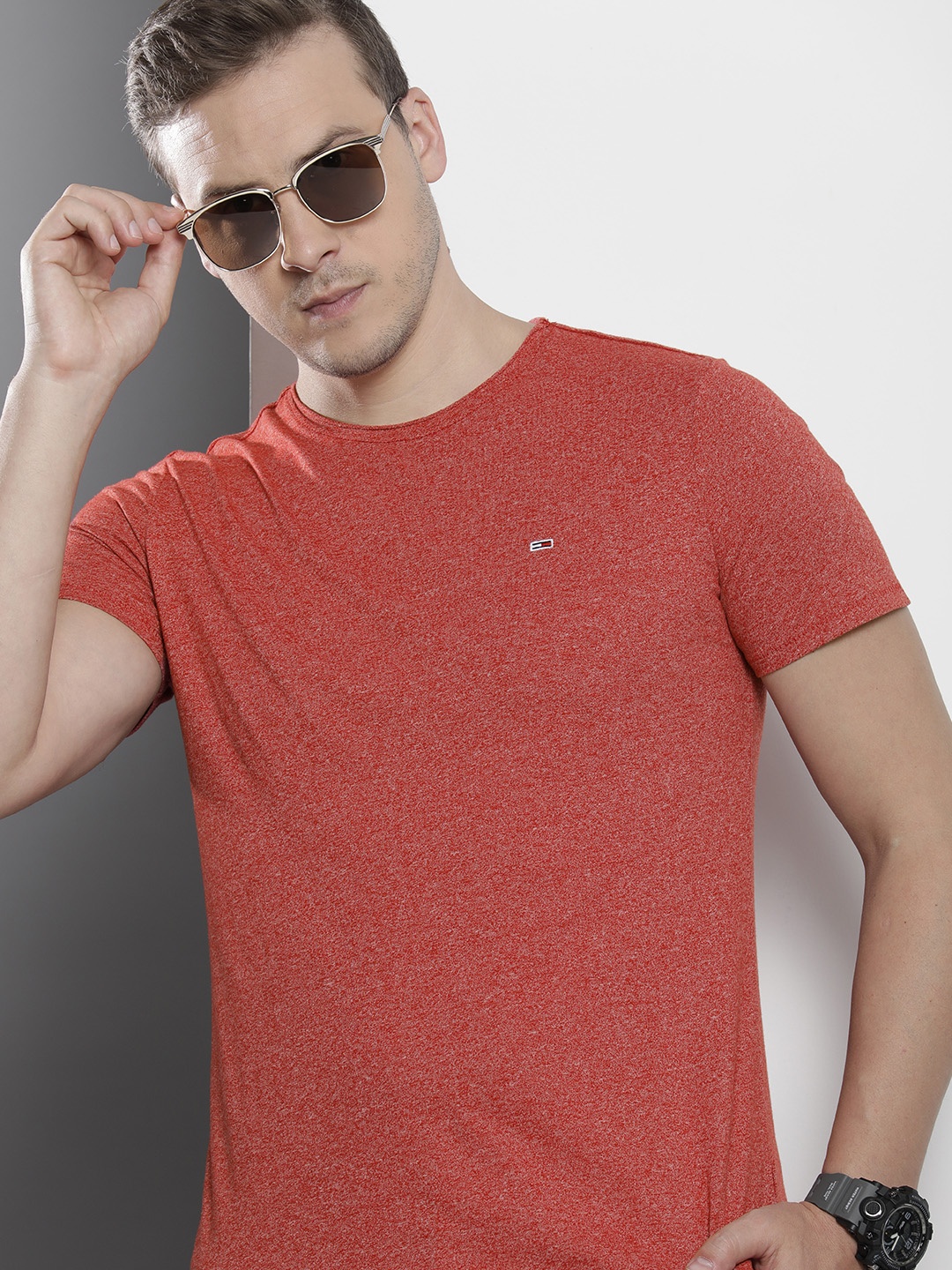 

Tommy Hilfiger Men Solid Knitted Slim Fit T-shirt, Red