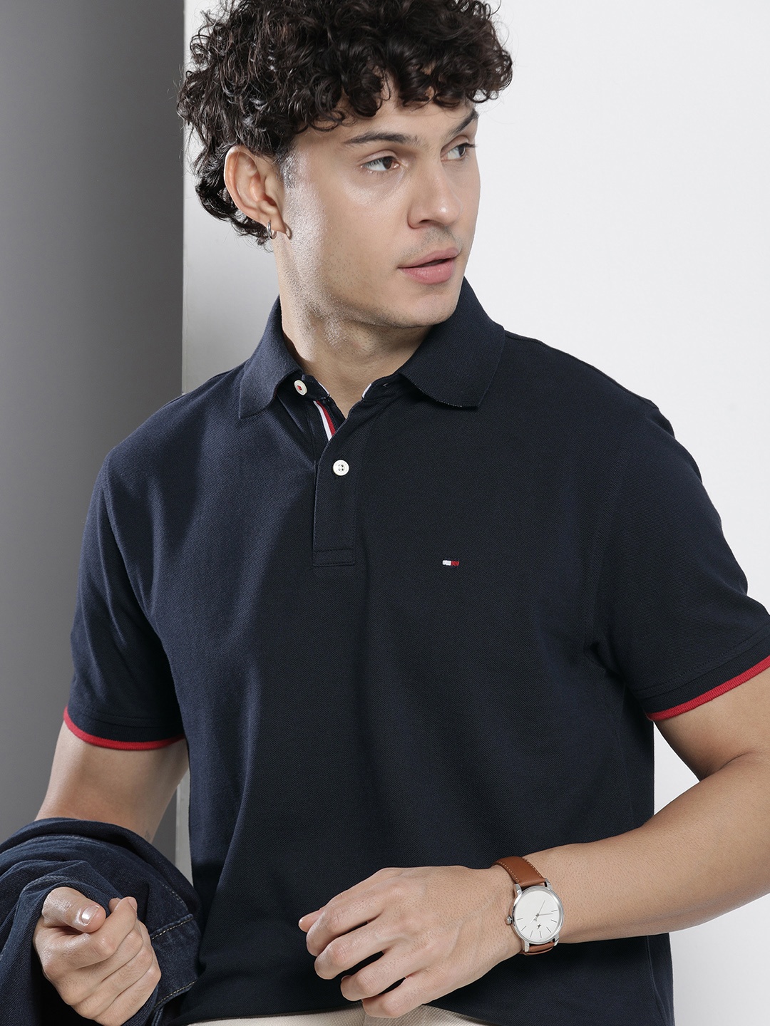 

Tommy Hilfiger Men Polo Collar Pure Cotton T-shirt, Navy blue