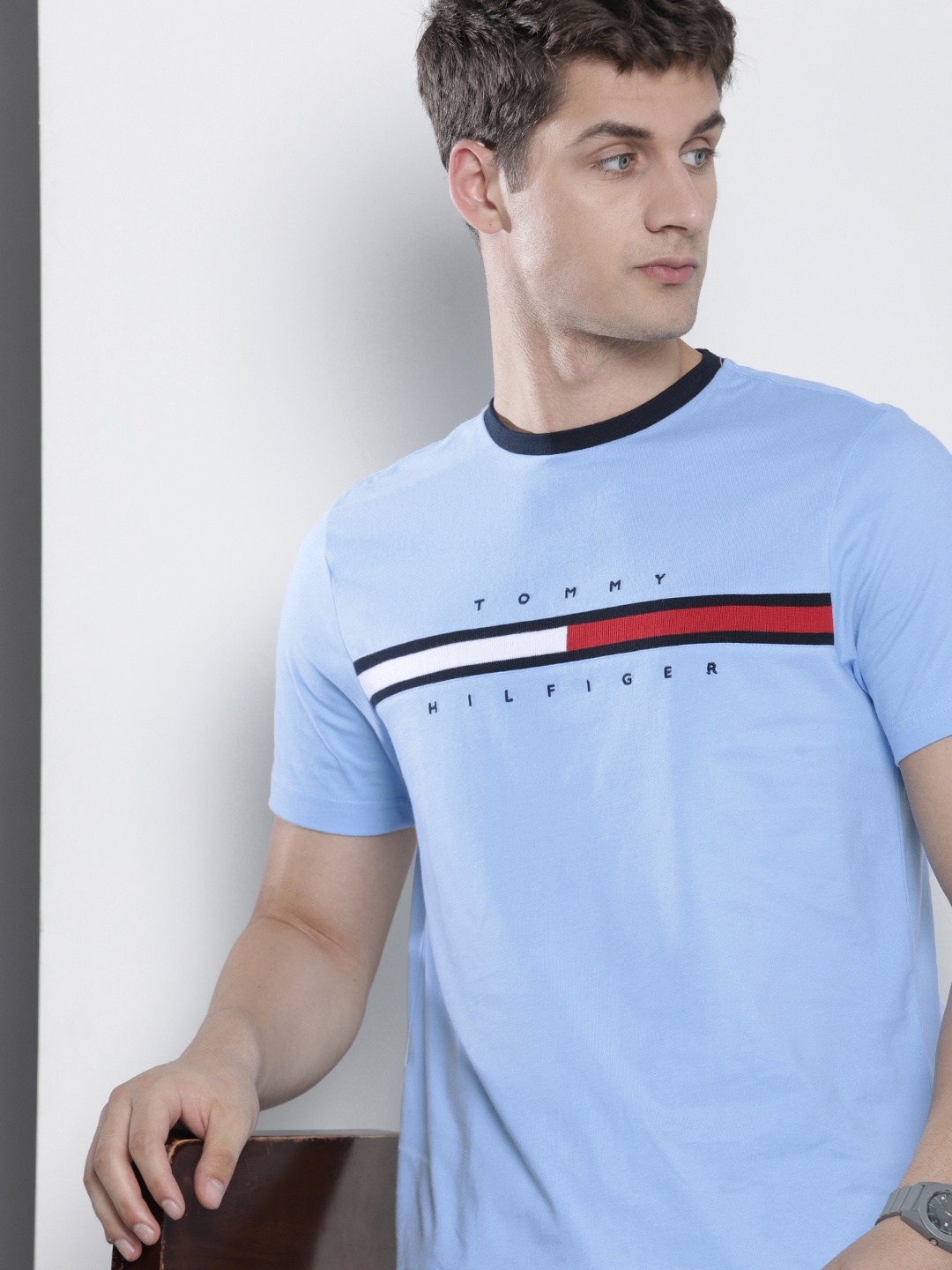 

Tommy Hilfiger Pure Cotton Brand Logo Embroidered Slim Fit T-shirt, Blue