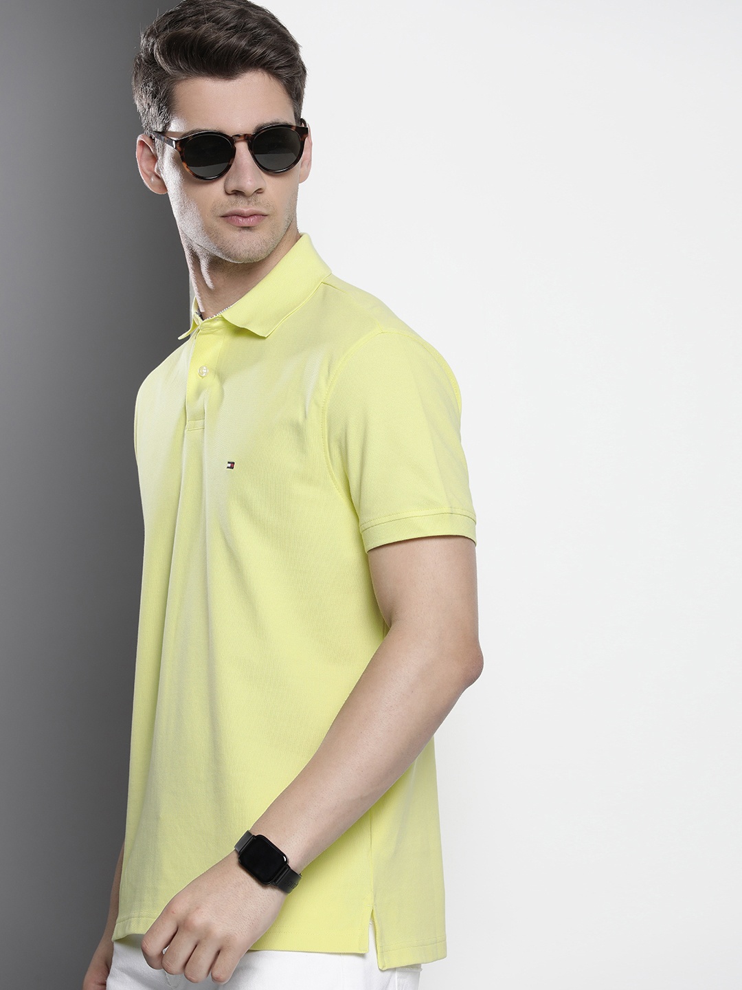 

Tommy Hilfiger Men Polo Collar Pure Cotton T-shirt, Yellow