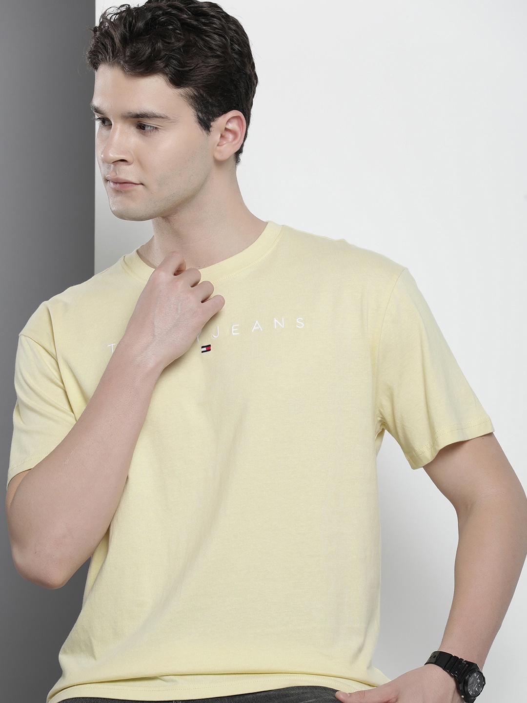 

Tommy Hilfiger Brand Logo Embroidered Pure Cotton T-shirt, Yellow