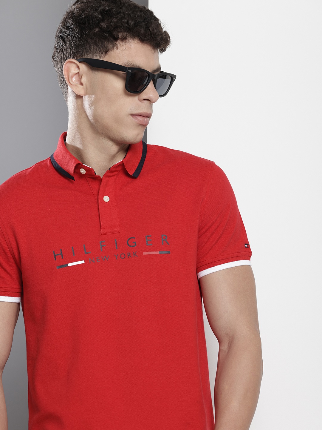 

Tommy Hilfiger Brand Logo Printed Polo Collar Slim Fit T-shirt, Red