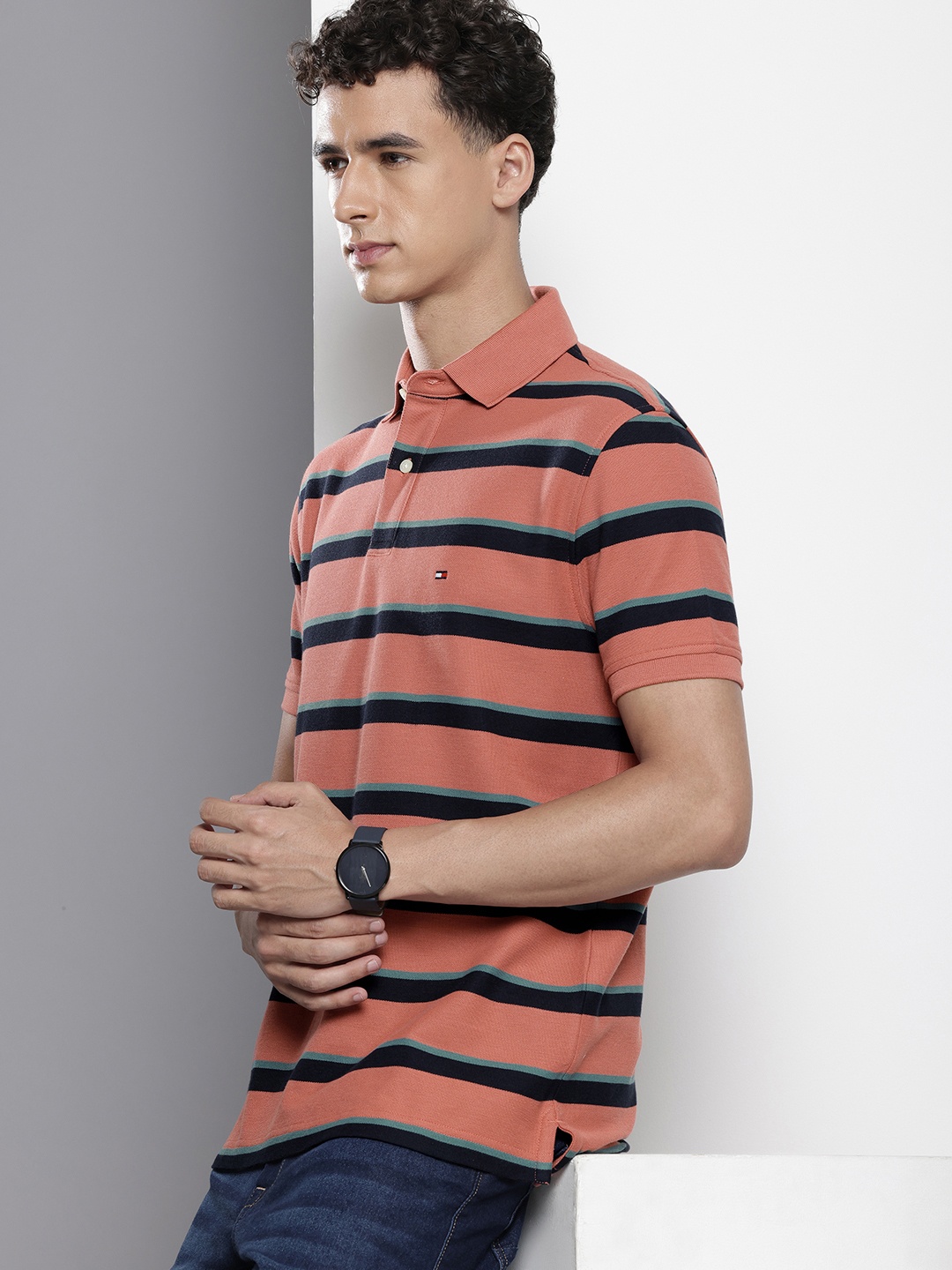 

Tommy Hilfiger Striped Polo Collar T-shirt, Rose