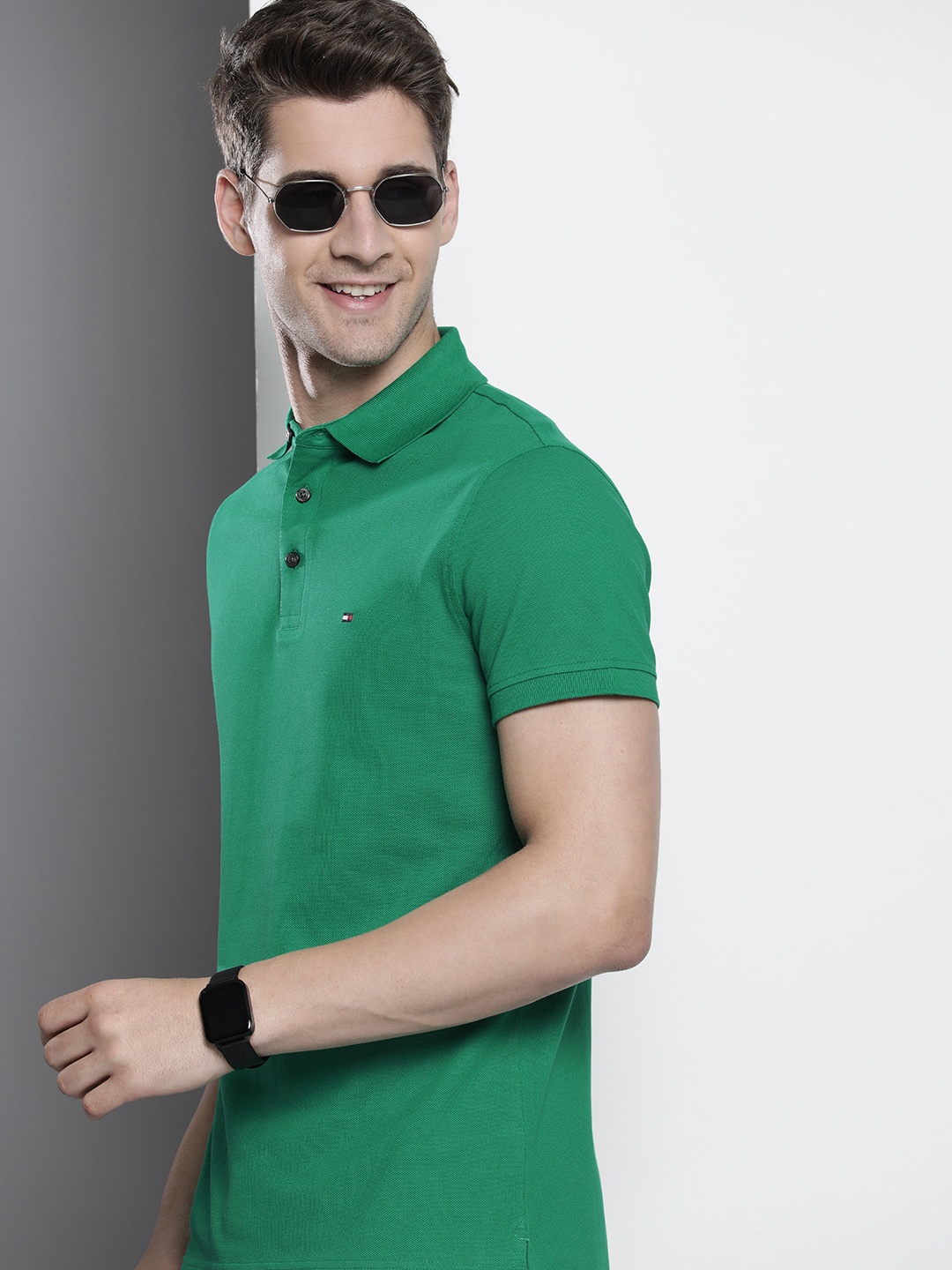 

Tommy Hilfiger Men Polo Collar Pure Cotton Slim Fit T-shirt, Green
