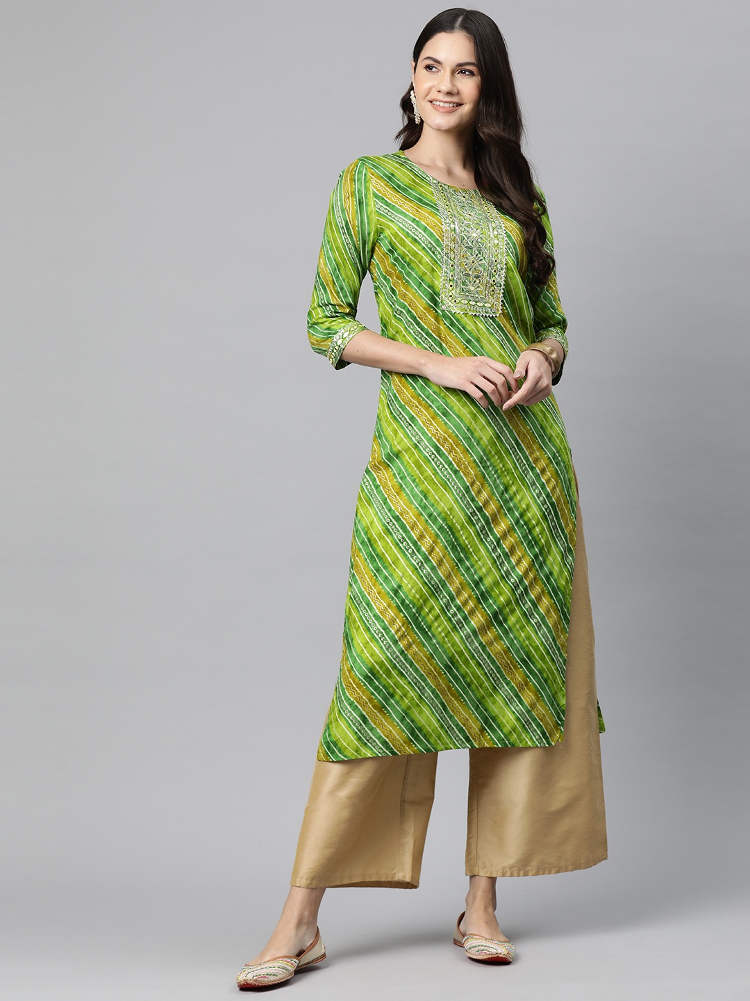 

Readiprint Fashions Leheriya Printed Thread Work Kurta, Green