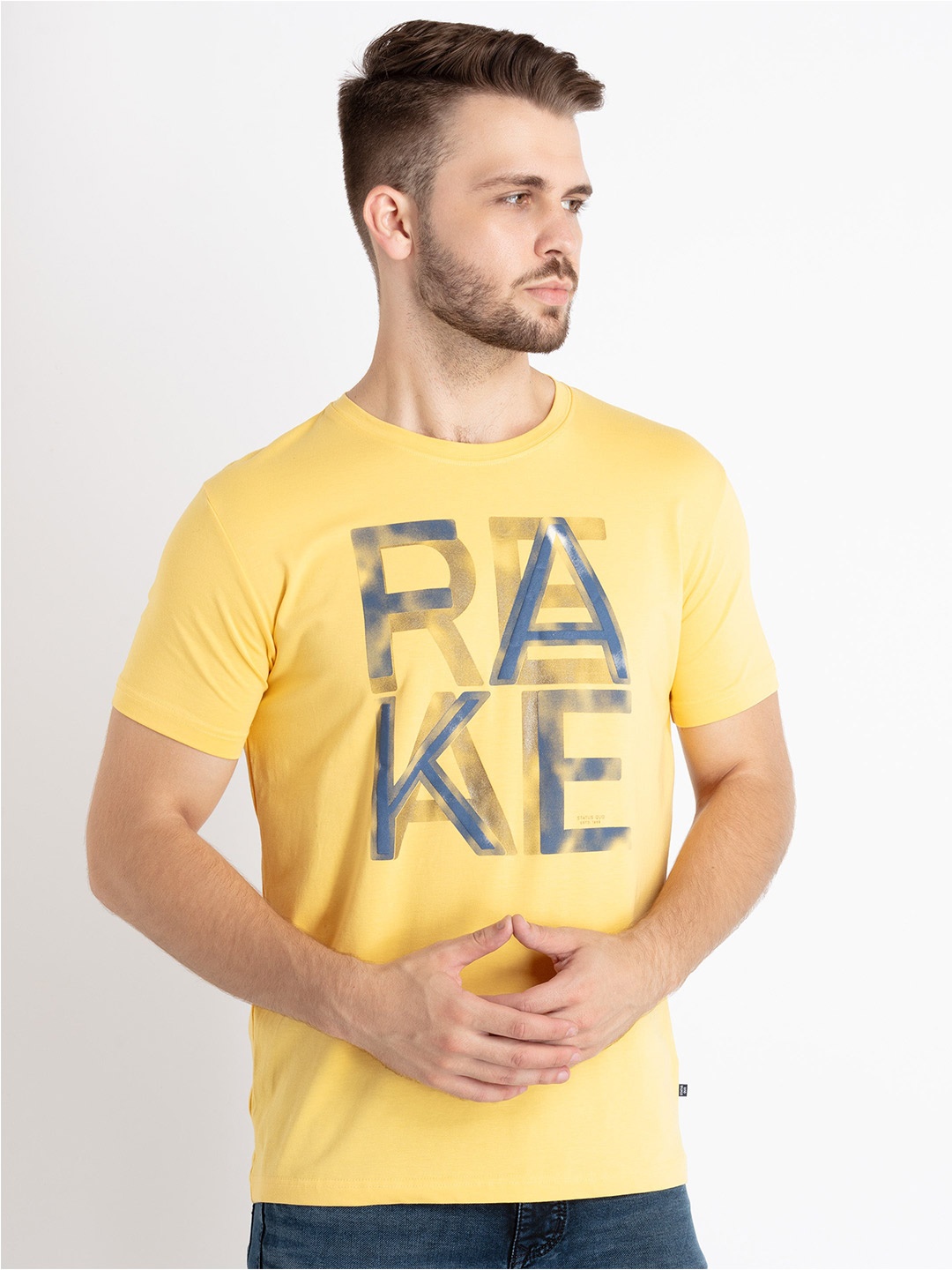 

Status Quo Typography Printed Cotton T-shirt, Yellow