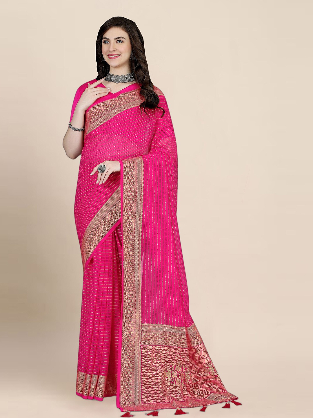 

KALINI Poly Georgette Khadi Saree, Pink