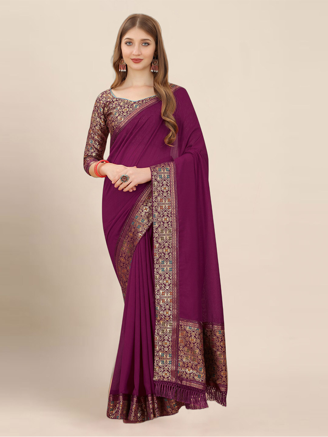 

KALINI Woven Designed Saree, Purple
