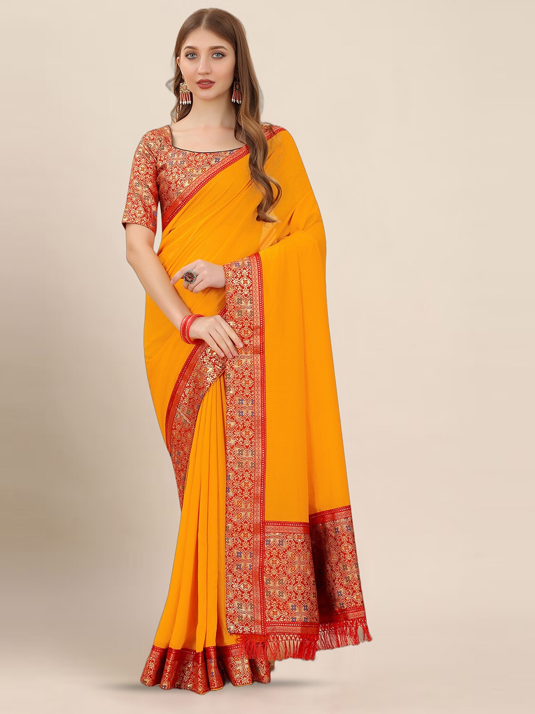 

KALINI Zari Woven Design Border Saree, Yellow