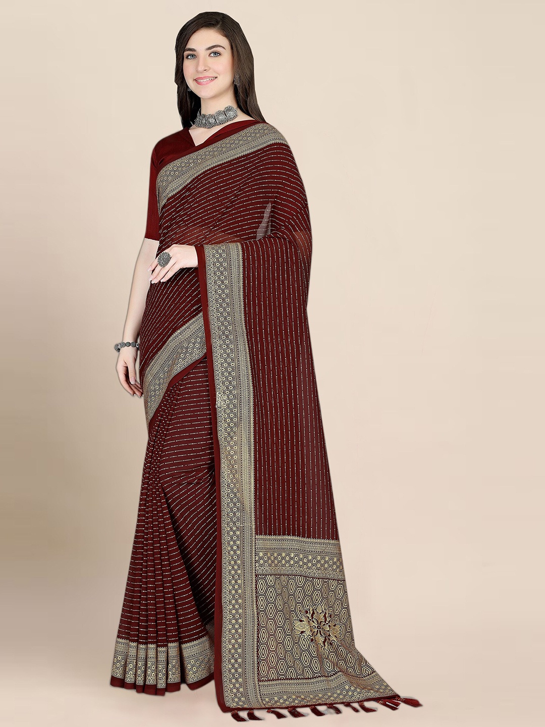 

KALINI Poly Georgette Khadi Saree, Maroon