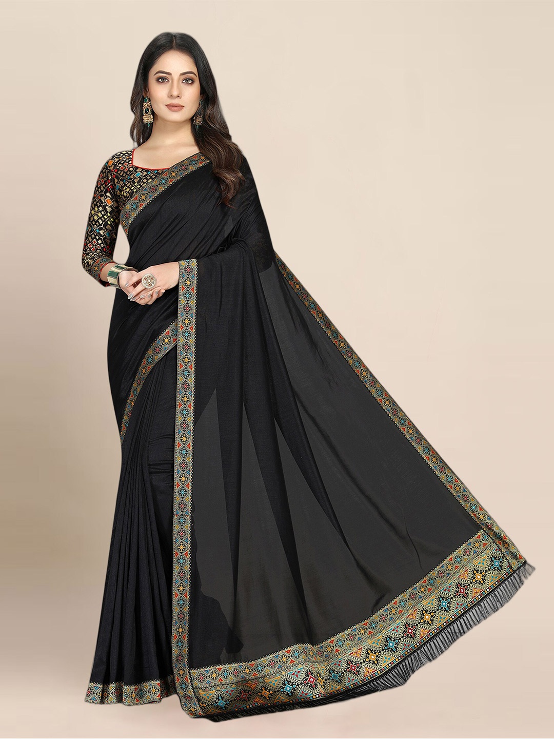 

KALINI Zari Khadi Saree, Black