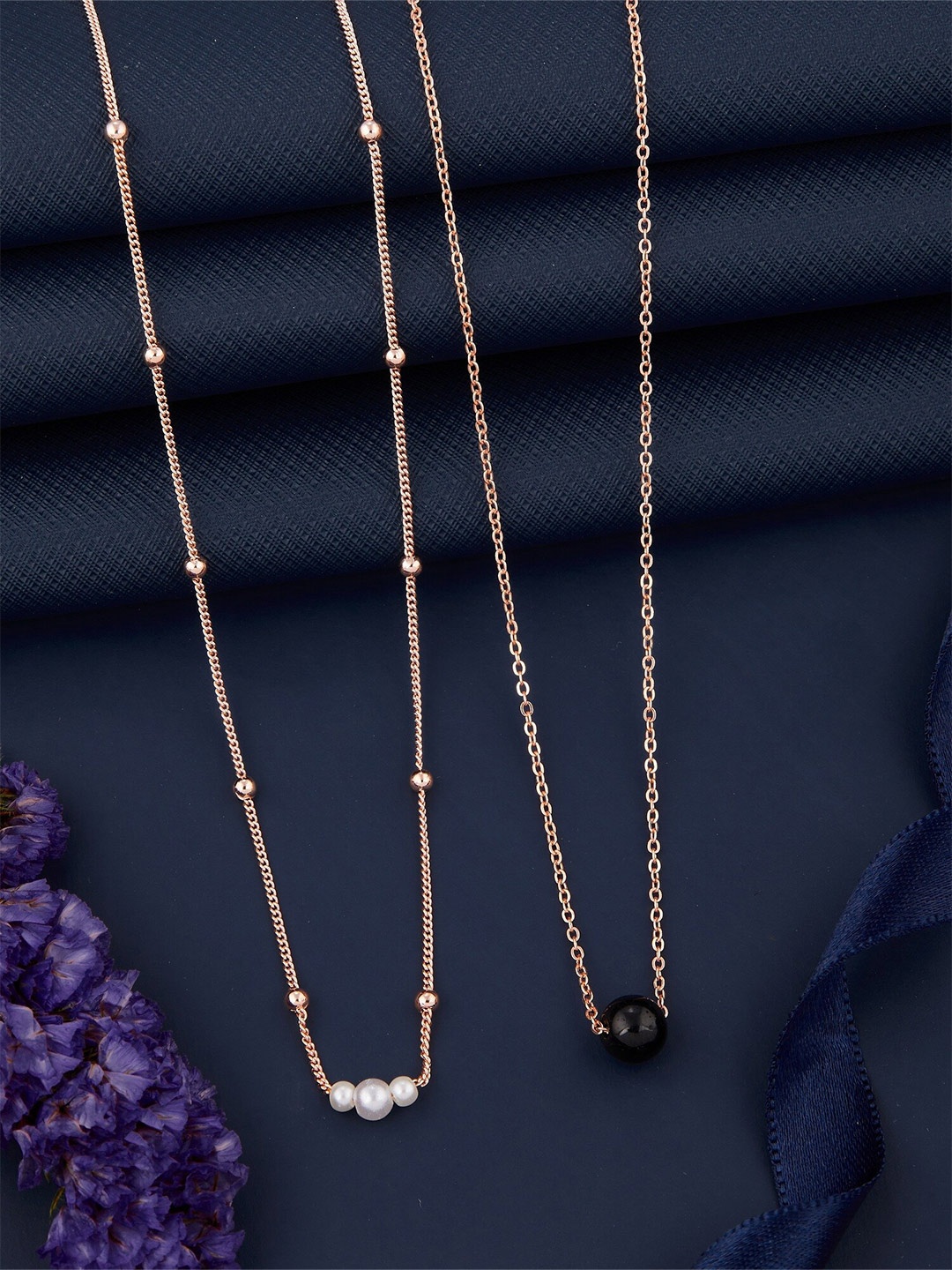 

DressBerry Set Of 2 Gold-Plated Stone Studded Brass Chain